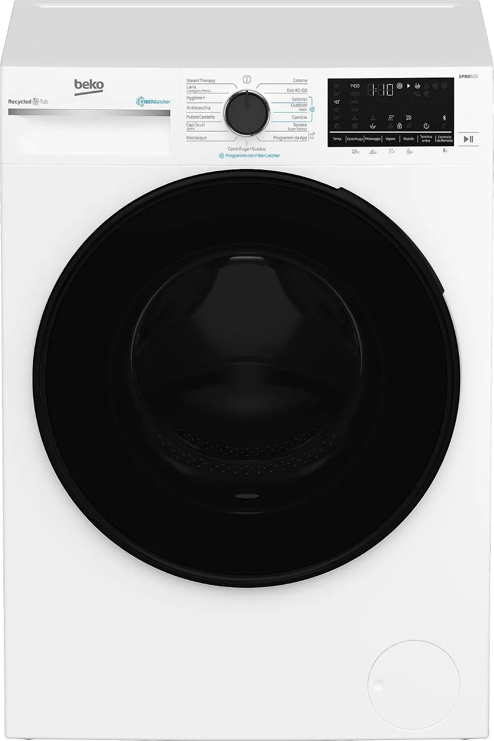 Beko BWT584BF Lavatrice, 8 kg, touch, Bluetooth, Inverter, vapore, microplastiche, nero, vasca in plastica PET riciclata, 1400 giri, 8kg, funzione a