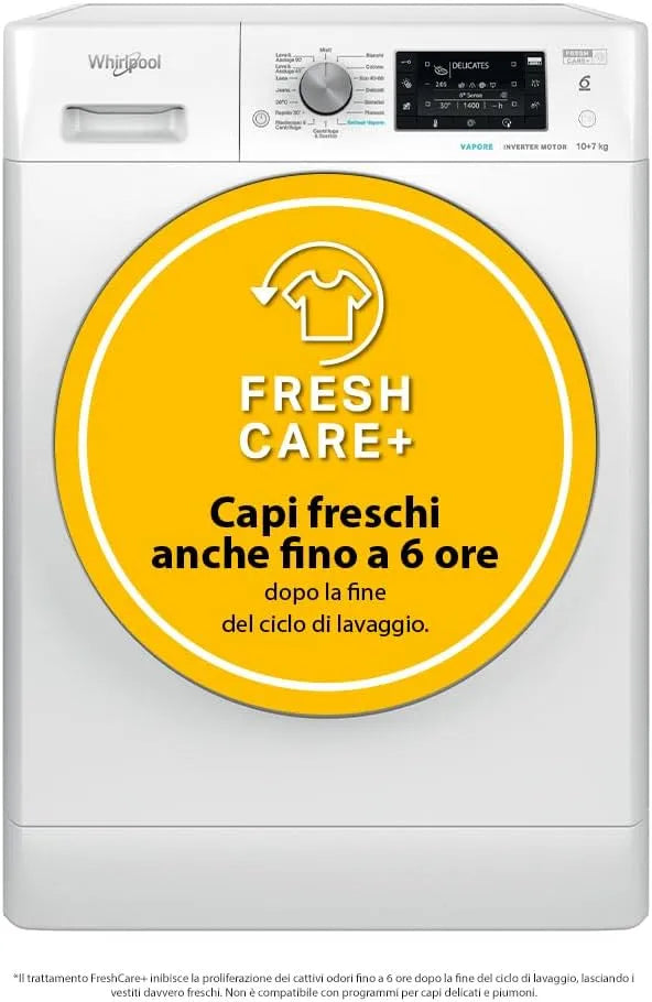 Whirlpool Lavasciuga, 10+7 kg, 60 cm, lavatrice, asciugatrice, vapore, bianco, Whirlpool Lavasciuga FRESHCARE 10+7 Kg E 60 cm Centrifuga 1600 giri