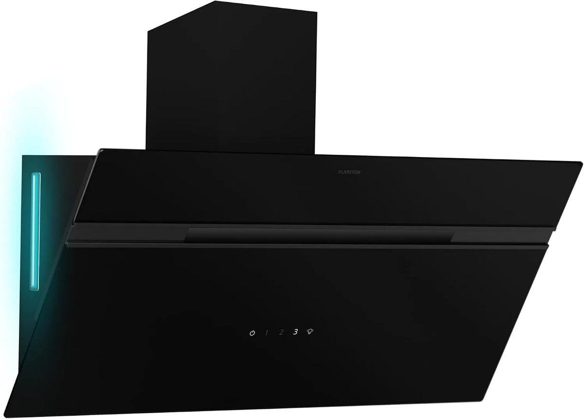 Klarstein Cappa aspirante, 90cm, 615 m3/h, 54 dB, classe energetica A, cappa da cucina, montaggio a parete, touch, nero, LED a 9 Colori, ora