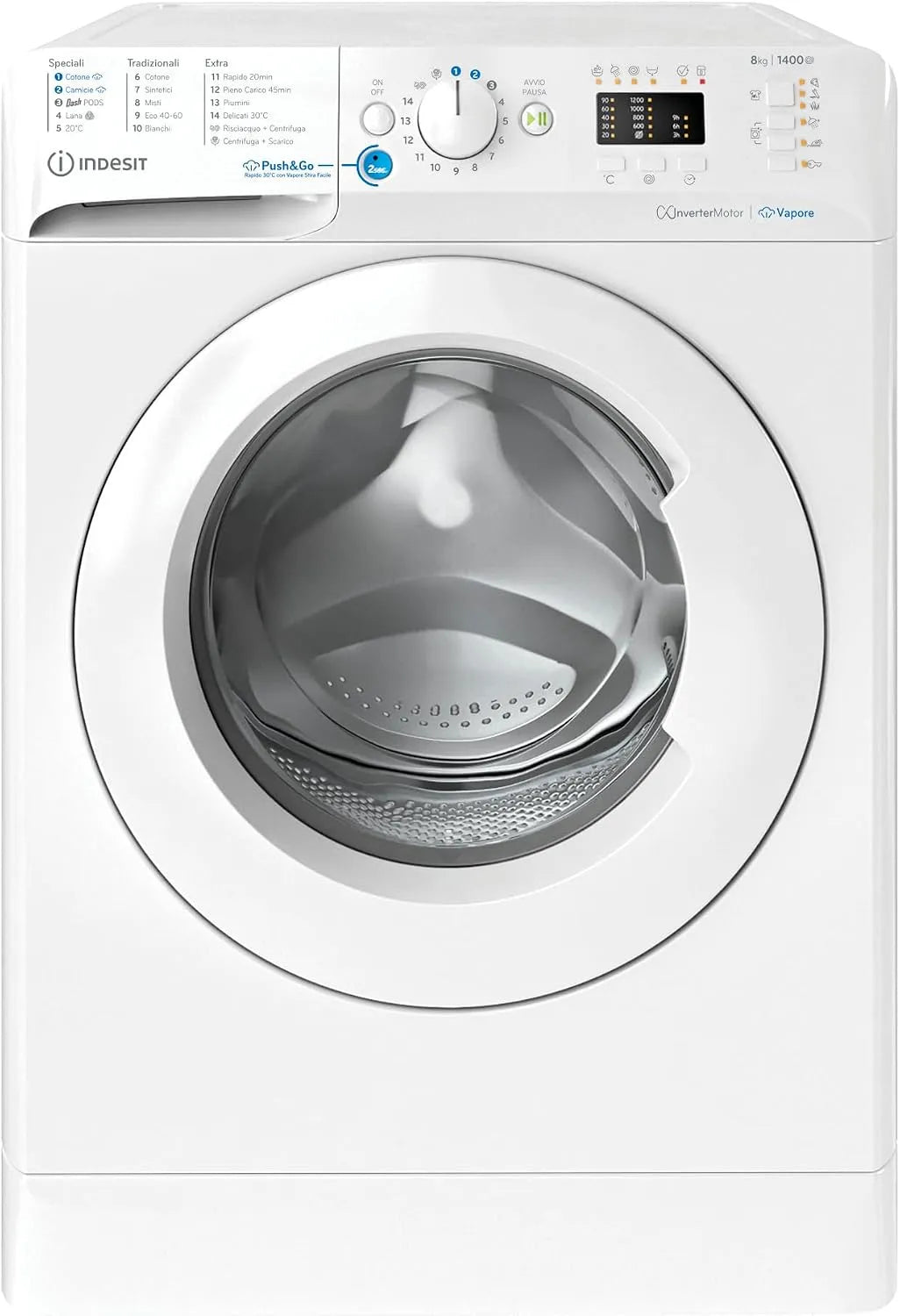 Lavatrice, 59, 5 x 63 x 84, 5 cm, 8 kg, classe energetica A, Indesit 81496X, libera installazione, vapore, 1400 Giri, min, BWA WV IT, Ciclo PODS