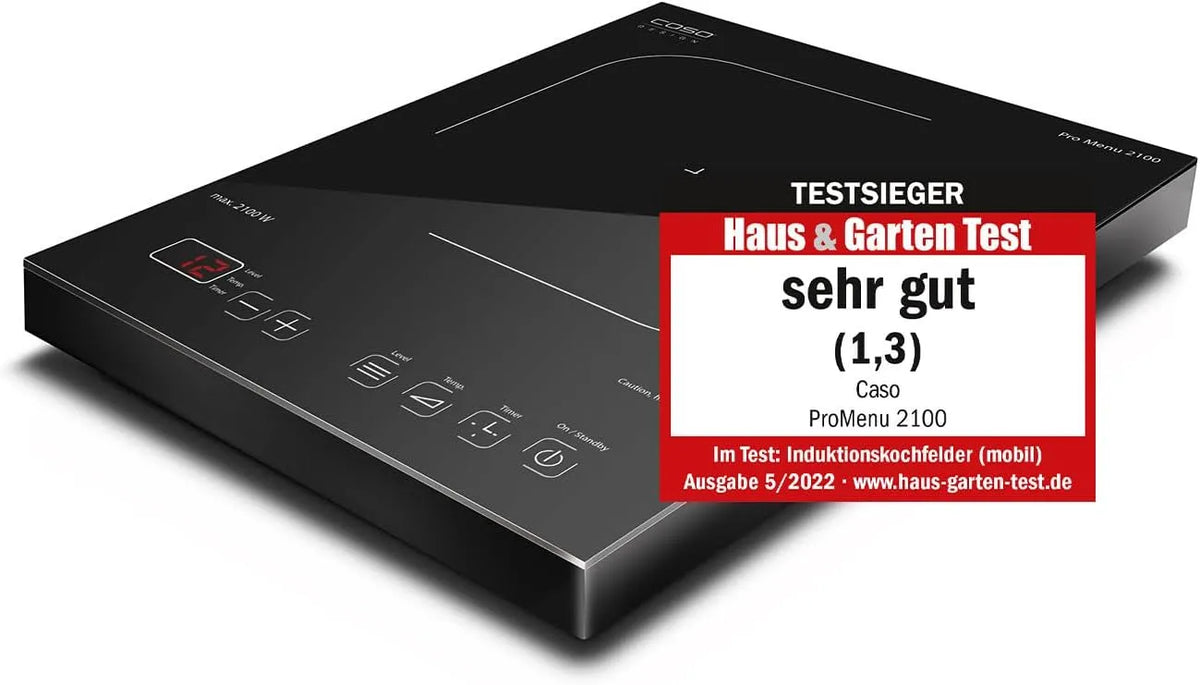 Caso Piano cottura elettrico, 24 cm, 60 a 240 °C, timer, piastra elettrica, Smart Control su 12 livelli, PRO Menu 2100, 2100 Watt, in vetroceramica