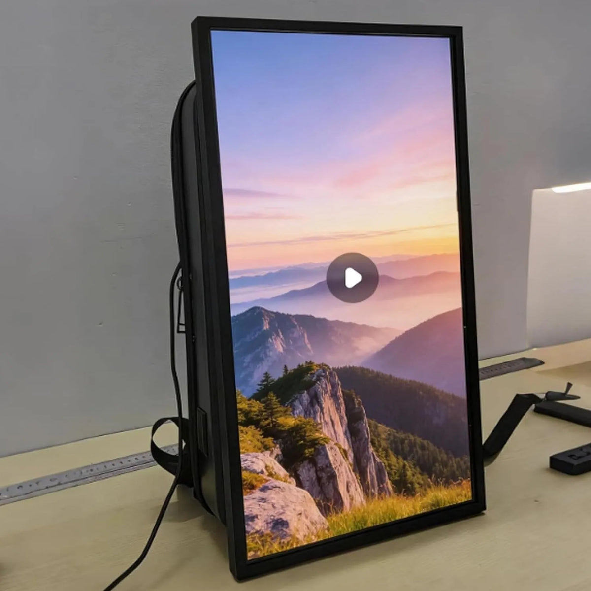 Display digital signage, 21, 5 pollici, display pubblicitario LCD, Zaino, IP65, USB, visualizzazione pubblicitaria digitale, 1000 nits, App, Zaino per
