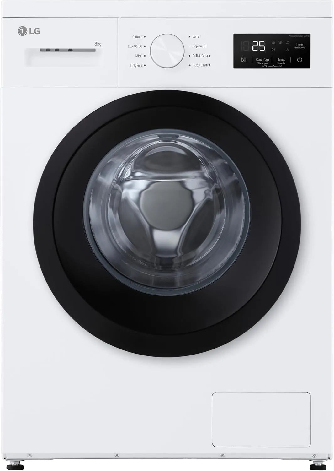 LG F4NA10S8NWK Lavatrice, 8 kg, classe energetica A, libera installazione, vapore, stretto, rimovibile, bianco, 1400 Giri, Design Minimalista