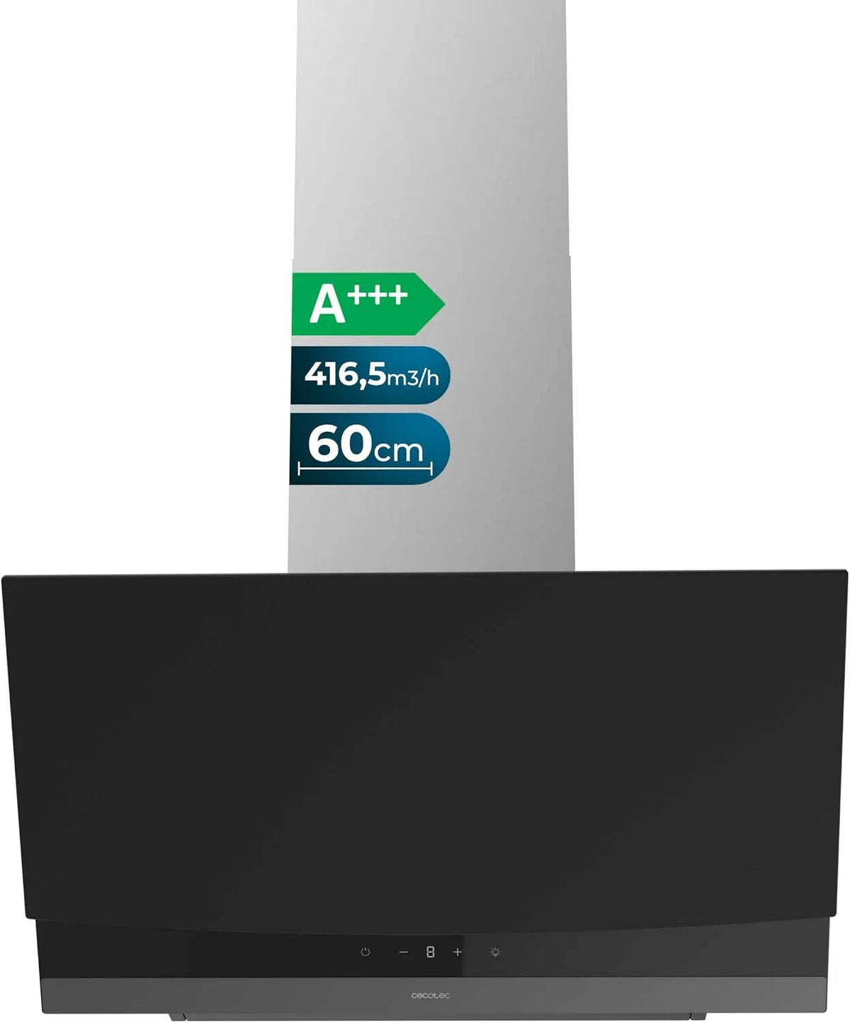 Cecotec Bolero Flux DT Cappa aspirante, 60cm, 416, 5 m3/h, cappa da cucina, 3 velocità, touch, acciaio inox, nero, 5m3, Controllo del Movimento e