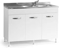 Lavello da cucina, acciaio inox, bianco, Sottolavello Colore Bianco per lavello Inox Cm 120x50xH 85 con 3 Ante