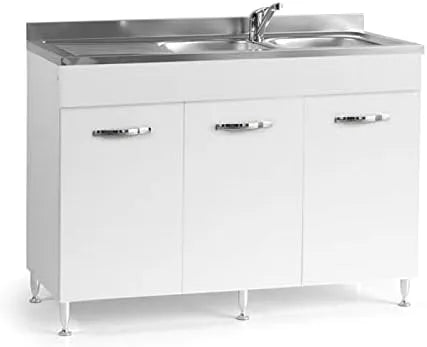 Lavello da cucina, acciaio inox, bianco, Sottolavello Colore Bianco per lavello Inox Cm 120x50xH 85 con 3 Ante