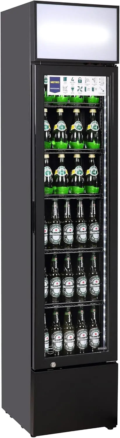 Frigorifero GSC2133, 133 L, 200 W, illuminazione LED, stretto, nero, 5 Ripiani Regolabili, METRO Professional Frigorifero Slim per Bevande GSC2133
