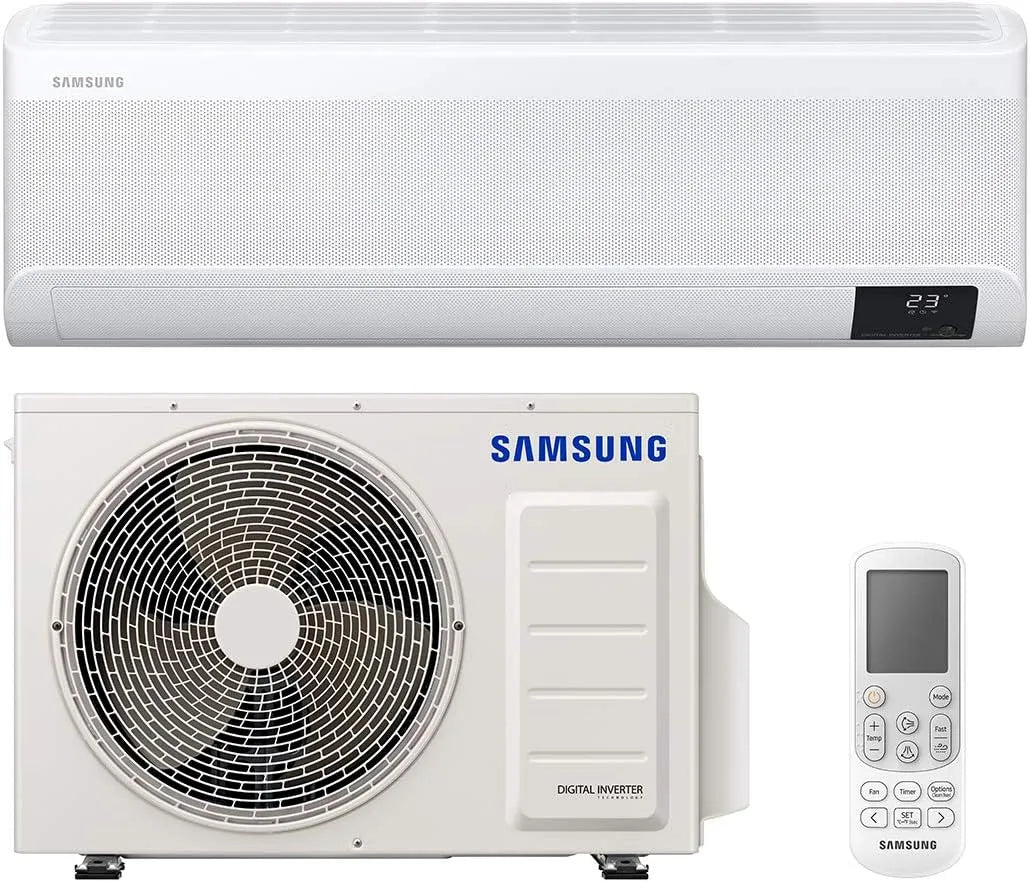 Samsung R32 AR09TXCAAWKNEU+AR09TXCAAWKXEU Condizionatore, Wi-Fi, SmartThings, 9000 BTU, GAS, WiFi, Samsung WindFree Elite, Climatizzatore Monosplit in