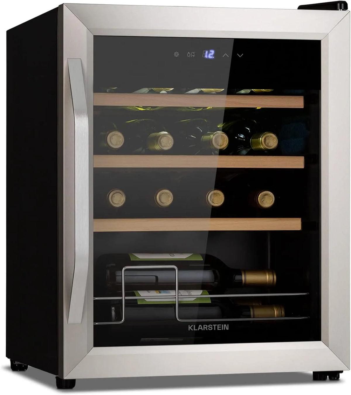 Klarstein Cantinetta vino, 16 bottiglie, 5 a 18 °C, touch, Mini Bar con Protezione UV, Frigo Bar, Frigo Touch, Cantinetta Vino Refrigerata a Zona
