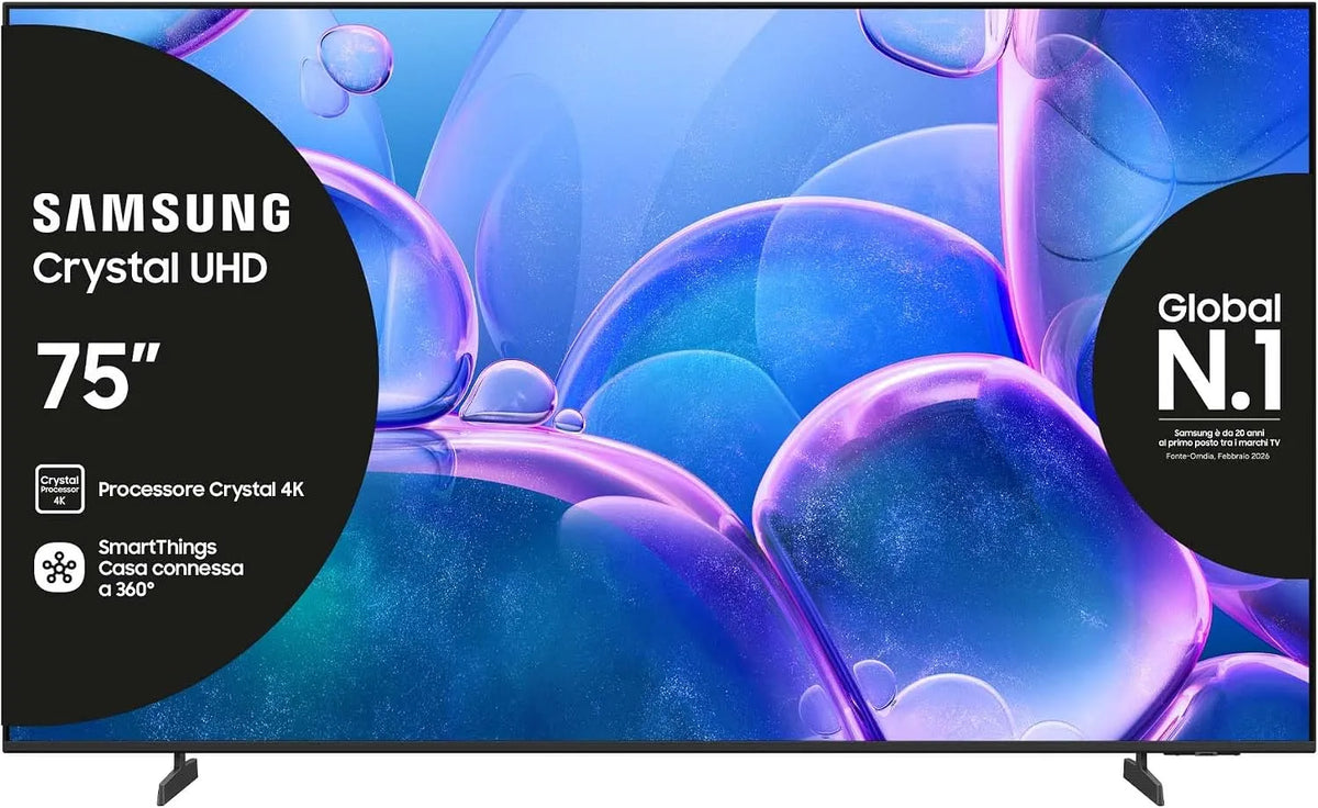 Samsung UE75U7000FUXZT Smart TV, televisore, 4K UHD, HDR, OTS Lite & Adaptive Sound, Crystal 4K Processor, Smart Experience, 2025, Metal Stream Design