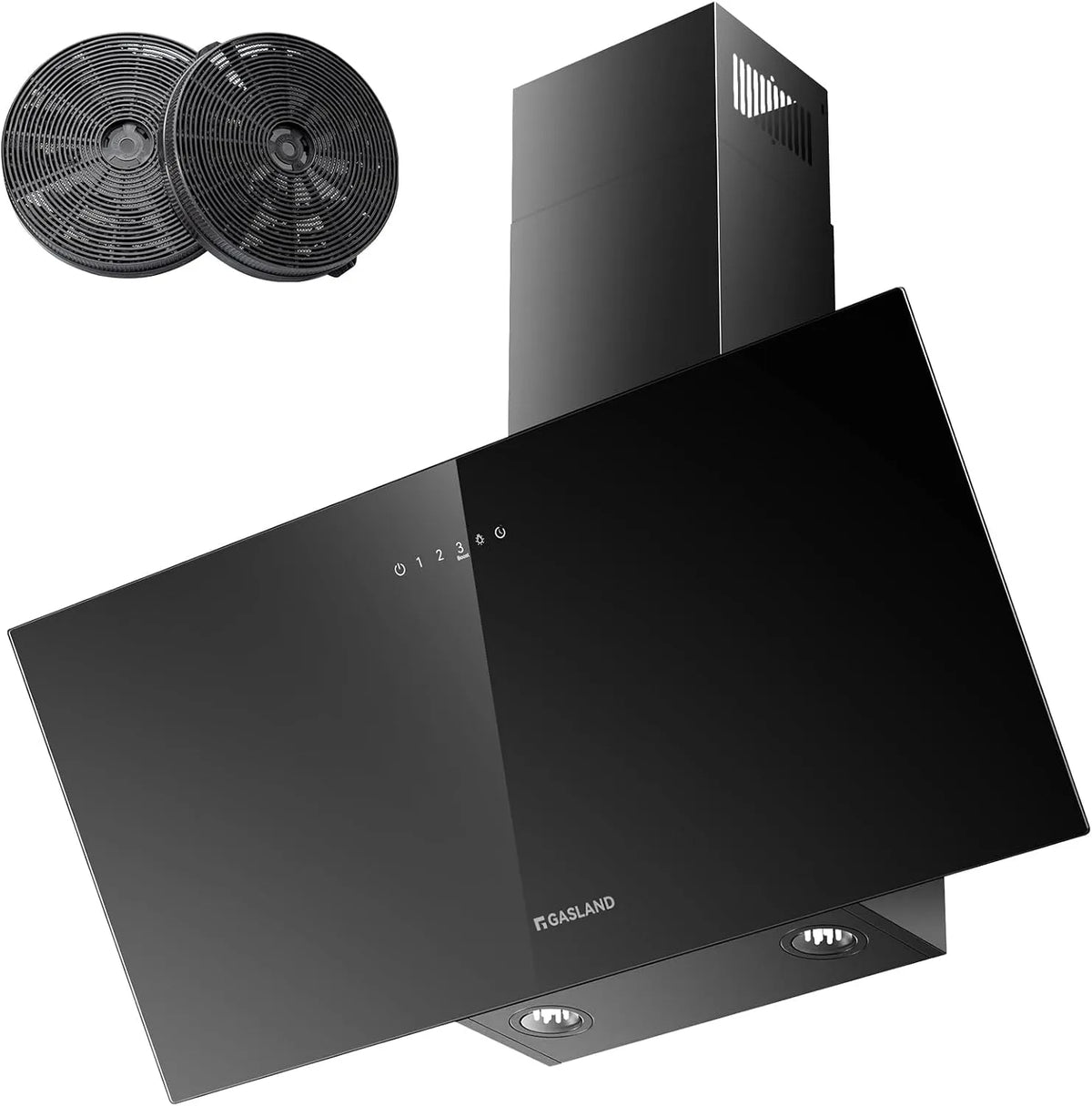 Cappa aspirante, 90 cm, 567 m3/h, cappa da cucina, GASLAND AR90BS CF176, montaggio a parete, Boost, nero, Filtro a Carboni Attivi CF176 Incluso